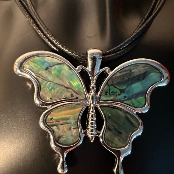 Source Unknown Jewelry - Silver Abalone Butterfly Pendant Necklace
